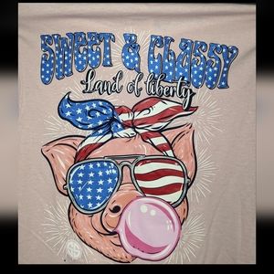 Simply Southern Pink USA Sweet & Classy Short Sleeve Pig T Shirt Womens Small